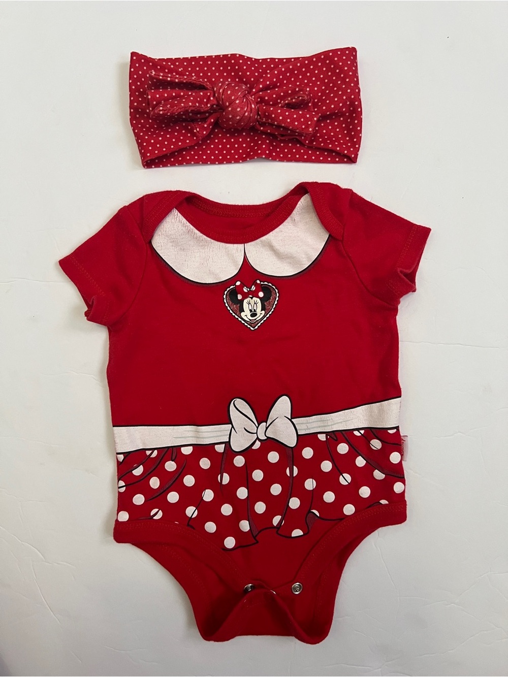 Disney Red Minnie Mouse Polka Dot One-Piece with Matching Headband